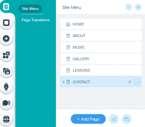 Wix site menu with Contact highlighted