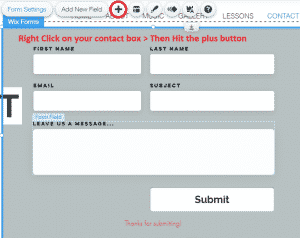 Wix contact formwith Plus button highlighted