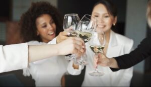 livestreaming a festive toast with white wine