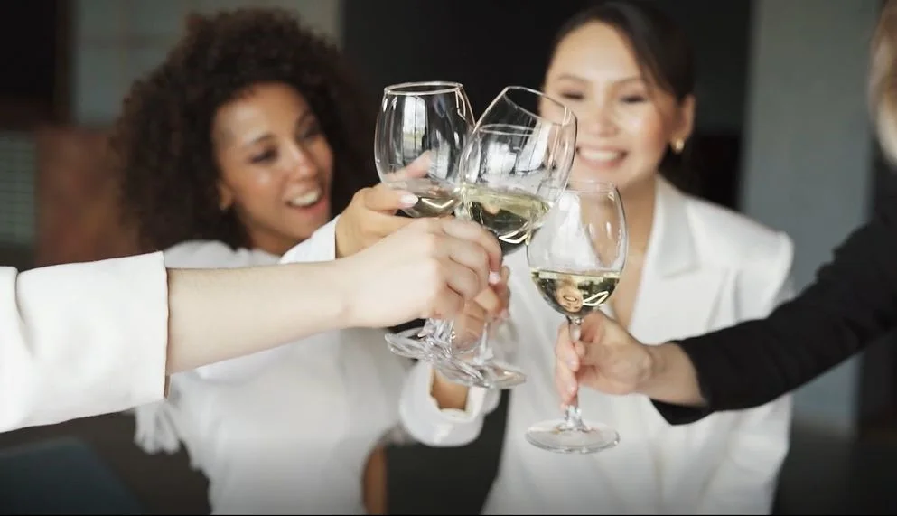 livestreaming a festive toast with white wine
