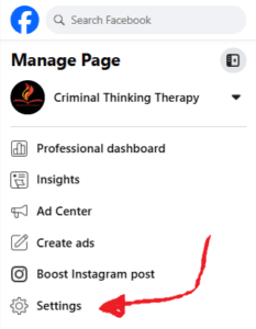 Facebook Manage Page screenshot